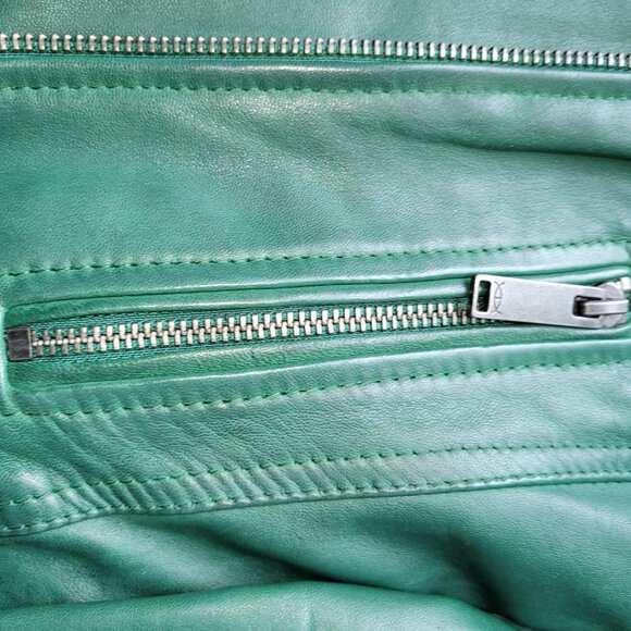 Danier Daria Emerald Green Leather Moto Jacket Size XS - Picture 9 of 13